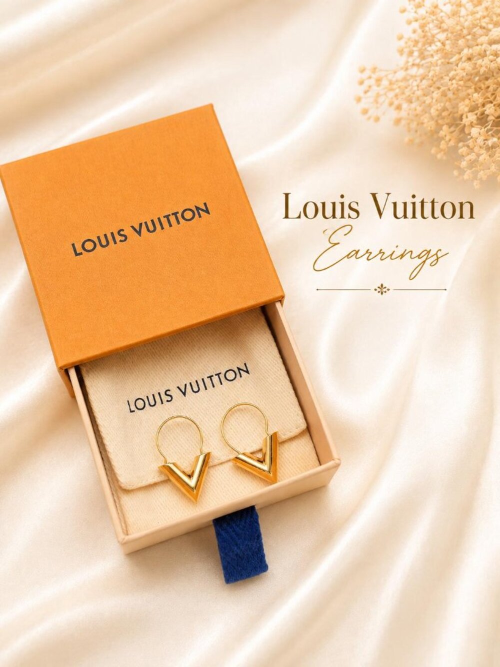 Authentic Louis Vuitton Essential V Hoop Earrings Gold Tone